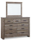 Zelen King Panel Bed with Mirrored Dresser, Chest and Nightstand