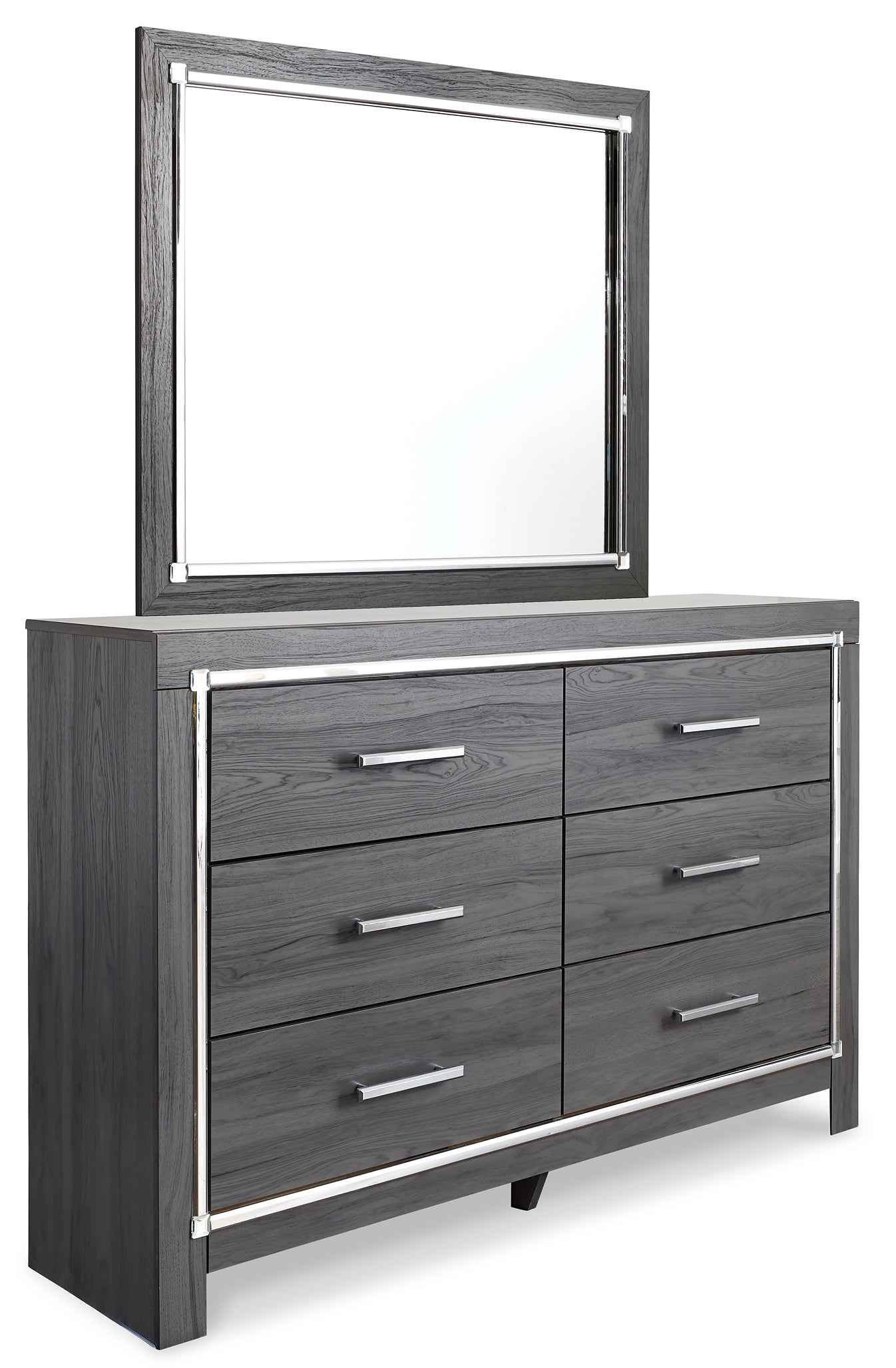 Lodanna King Panel Bed with 2 Storage Drawers with Mirrored Dresser and 2 Nightstands