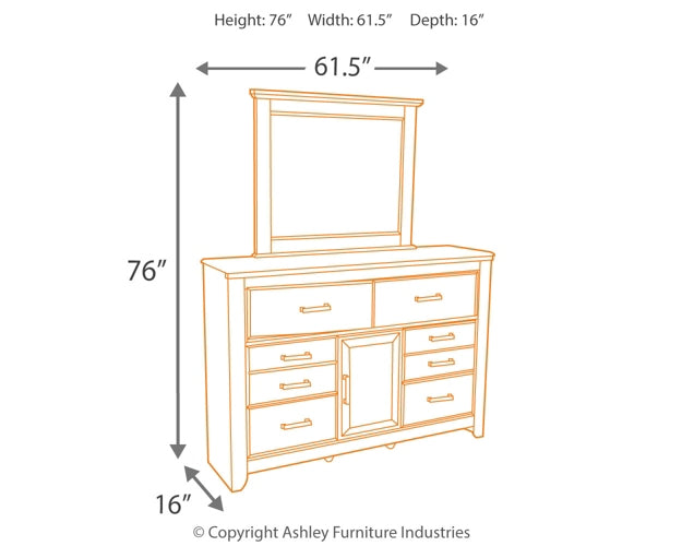 Juararo California King Panel Bed with Mirrored Dresser, Chest and 2 Nightstands