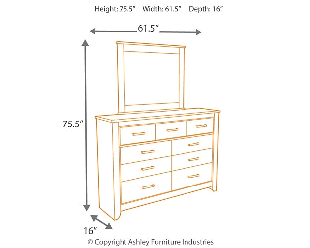 Zelen Queen/Full Panel Headboard with Mirrored Dresser