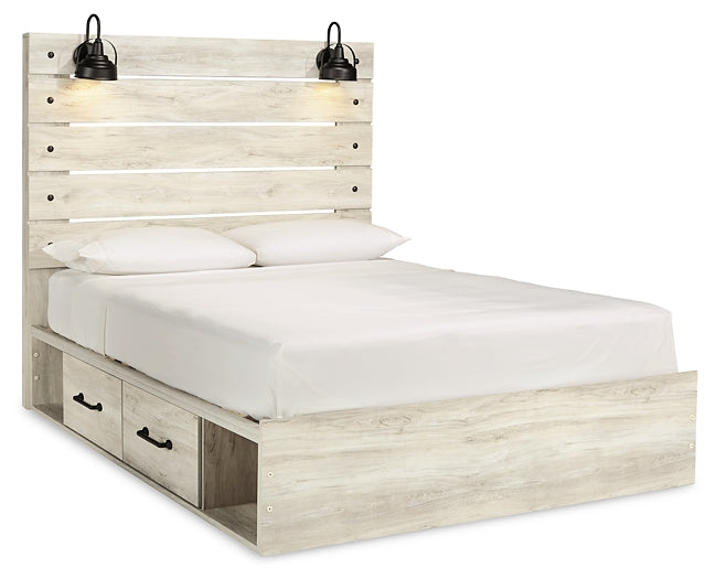 Cambeck Queen Panel Bed with 4 Storage Drawers with Mirrored Dresser, Chest and 2 Nightstands