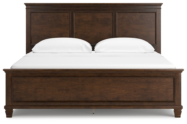 Danabrin California King Panel Bed with Mirrored Dresser, Chest and Nightstand