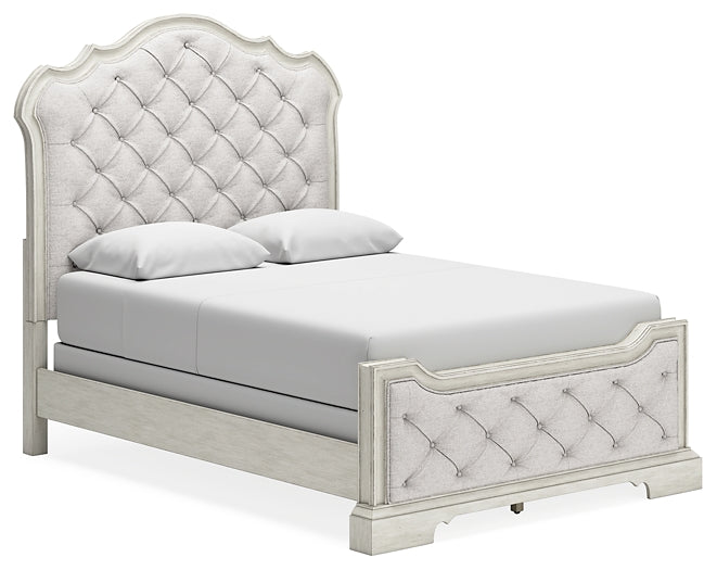 Arlendyne Queen Upholstered Bed with Mirrored Dresser and Nightstand