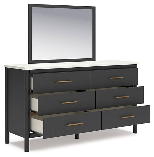 Cadmori King Upholstered Panel Bed with Mirrored Dresser, Chest and 2 Nightstands