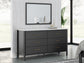 Cadmori Full Upholstered Panel Bed with Mirrored Dresser, Chest and Nightstand