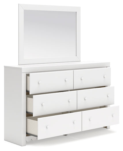 Mollviney Full Panel Bed with Mirrored Dresser, Chest and Nightstand